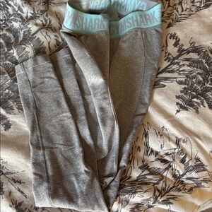 Gymshark Gray Leggings with Teal Waistband